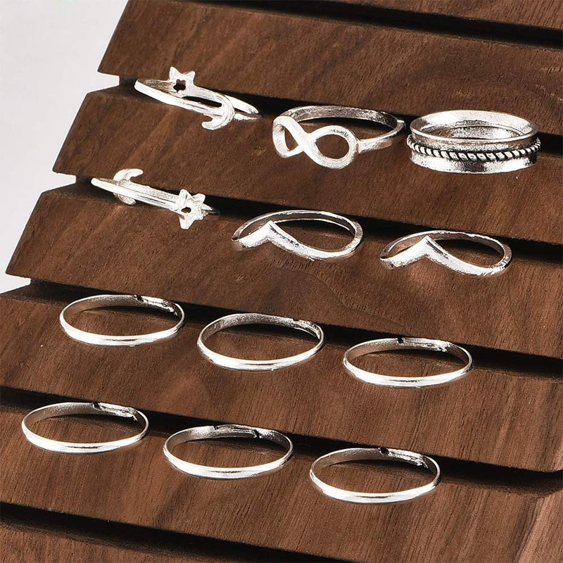 CSIYANJRY99 Boho Silver Star Moon Knuckle Ring Set for Women Vintage Silver Ring Set Stackable Midi Finger Rings Set - Image 5